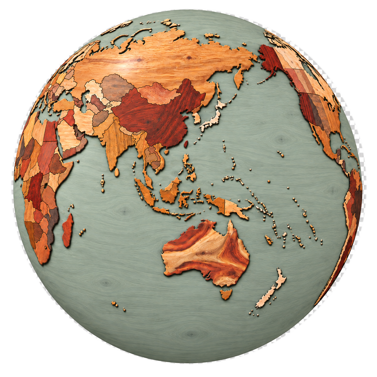 Australia-centred timber world globe